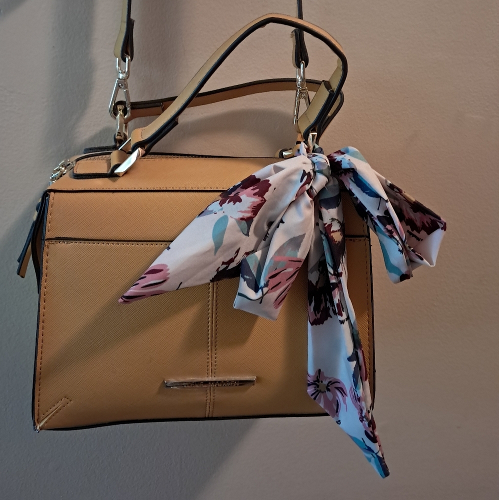 Elegant Yellow Handbag with Floral Scarf